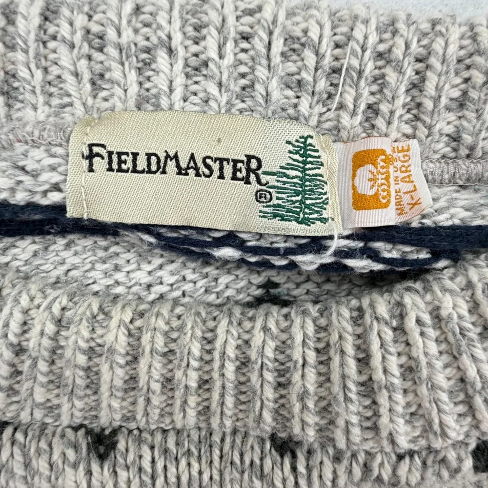 Vintage Fieldmaster Crewneck 100% Cotton Sweater Mens XL Gray Geometric Knit USA - Picture 6 of 7